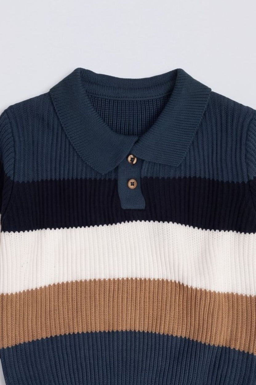Multi-coloured Striped  Polo Relaxed Fit Sweater - Image 6