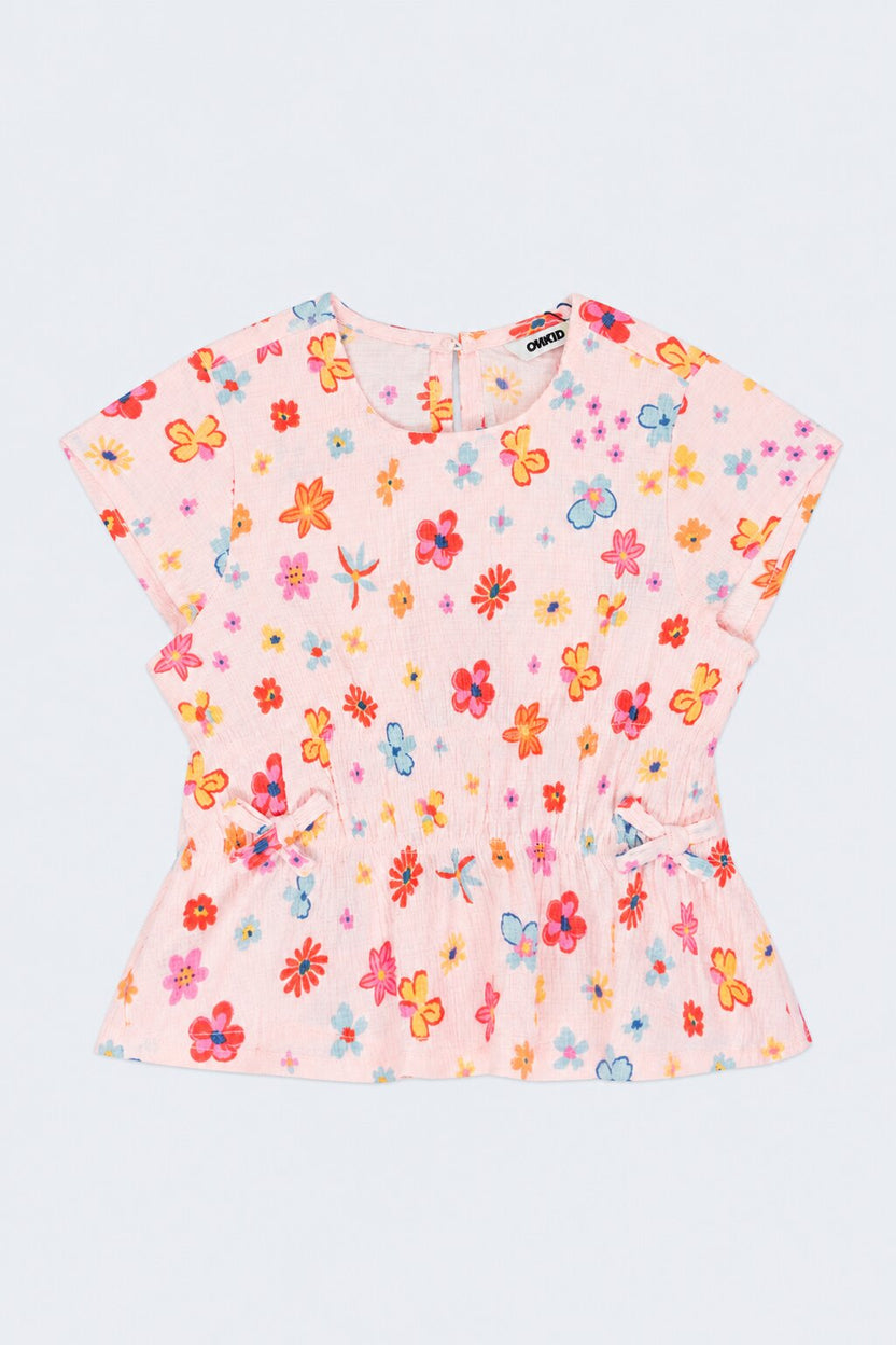 Peach Floral Poly Crinkle Girls Co-ord Set - Image 2