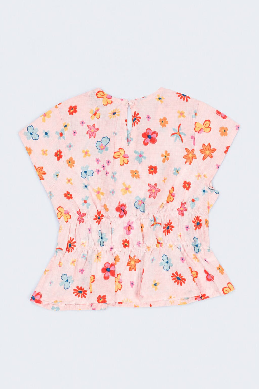 Peach Floral Poly Crinkle Girls Co-ord Set - Image 4