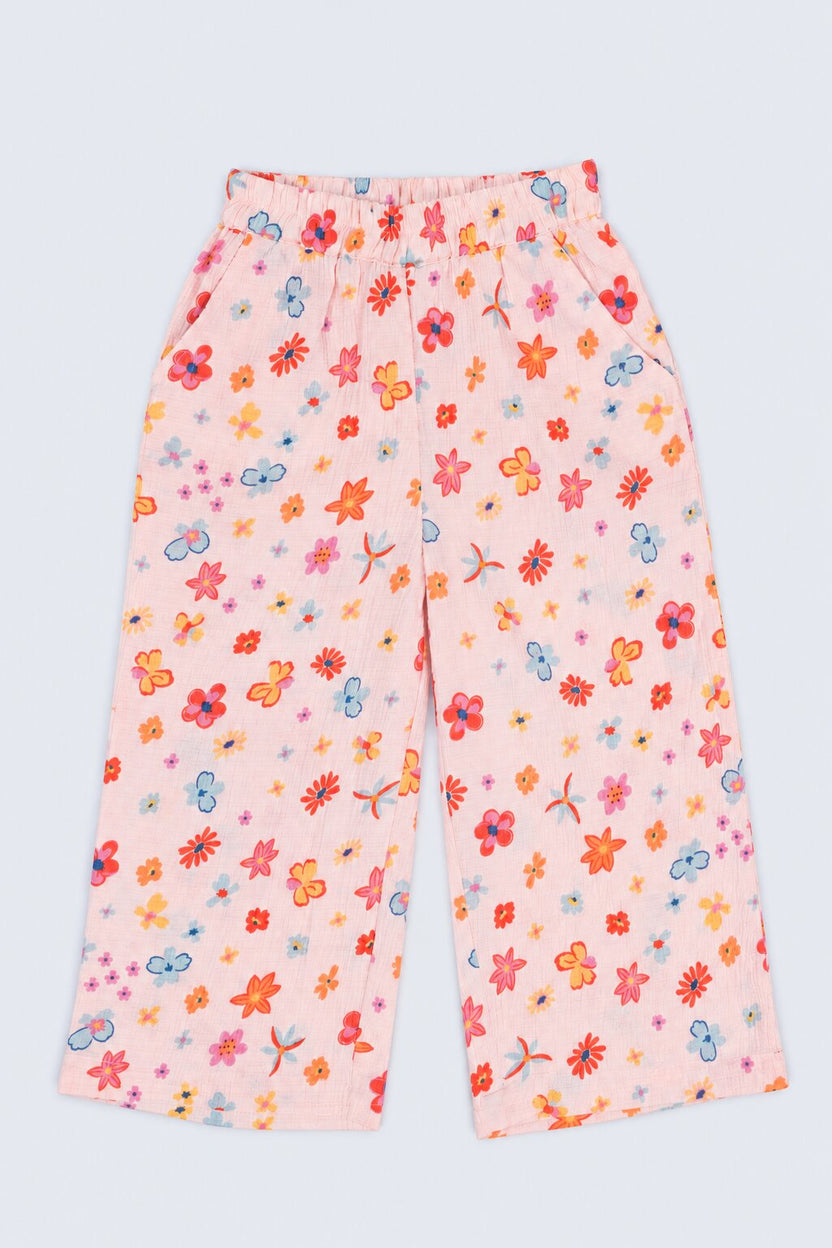 Peach Floral Poly Crinkle Girls Co-ord Set - Image 5