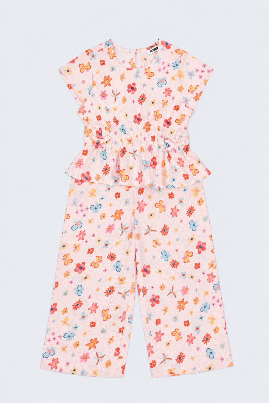 Peach Floral Poly Crinkle Girls Co-ord Set - Image 6