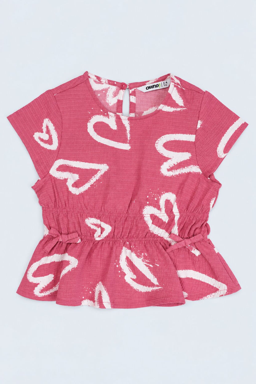 Pink Hearts Poly Crinkle Girls Co-ord Set - Image 2