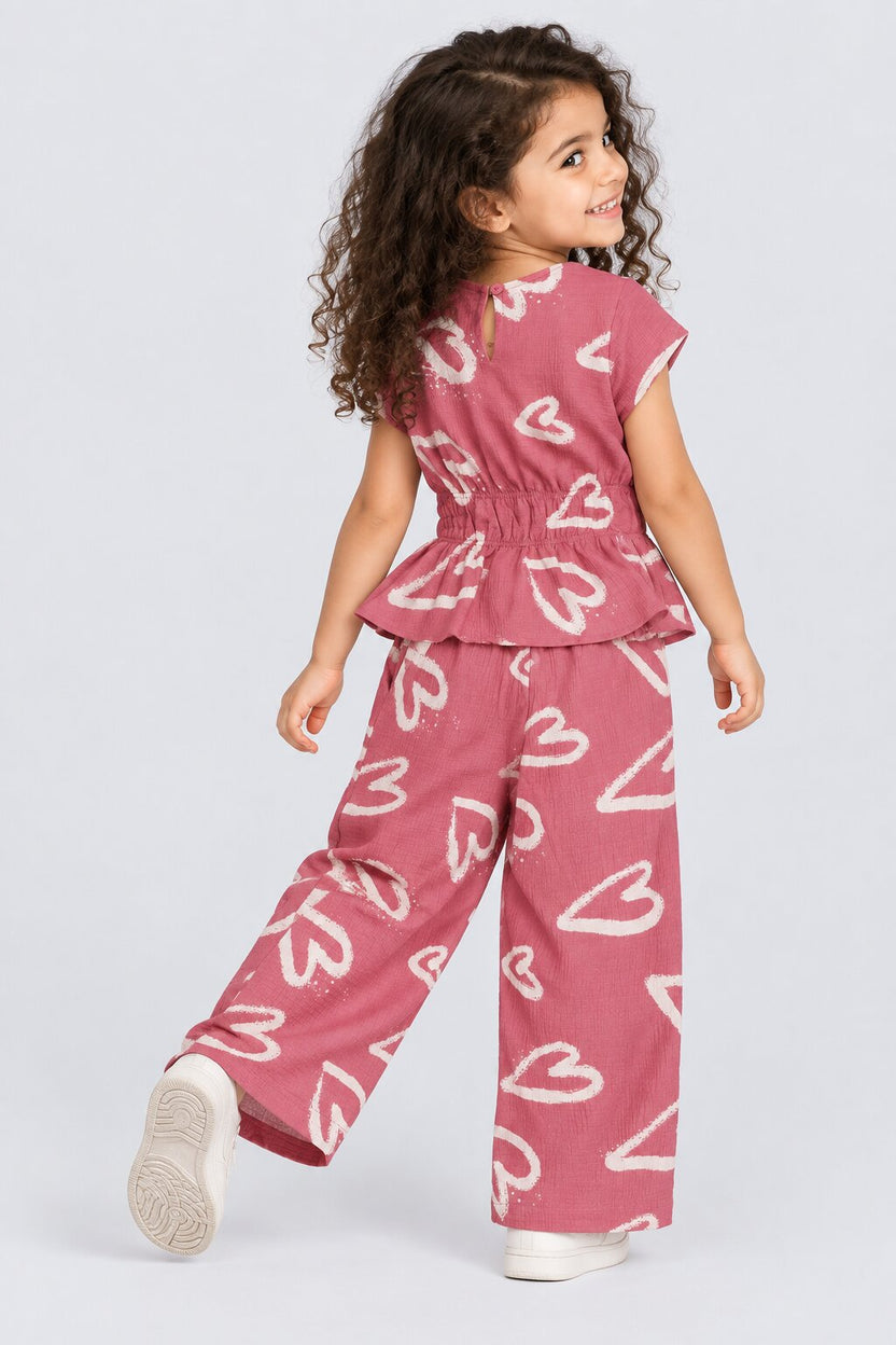 Pink Hearts Poly Crinkle Girls Co-ord Set - Image 3