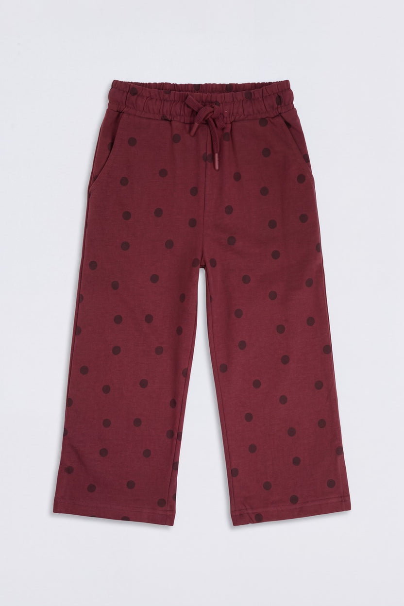 Maroon Polka Dots Cotton Girls Joggers - Image 2