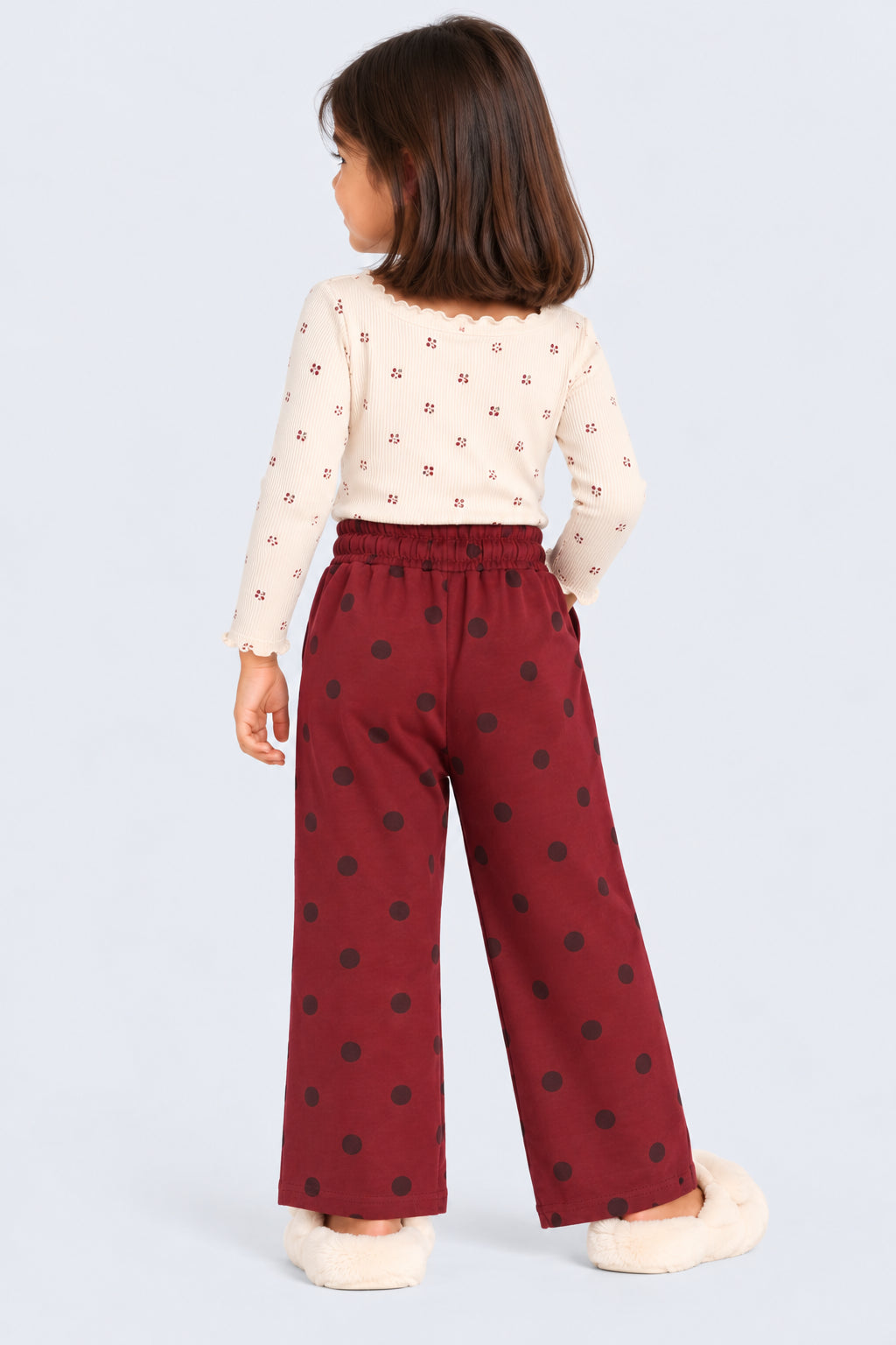Maroon Polka Dots Cotton Girls Joggers - Image 3
