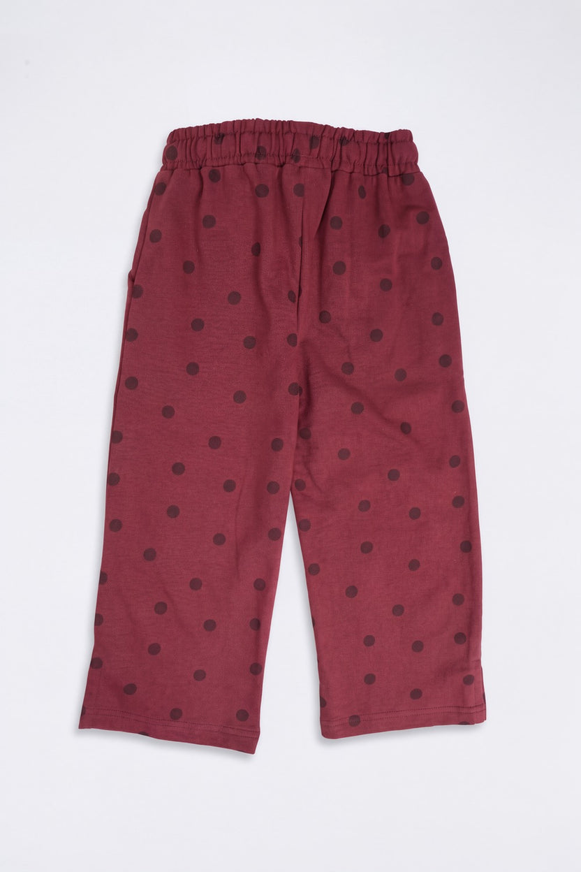 Maroon Polka Dots Cotton Girls Joggers - Image 4