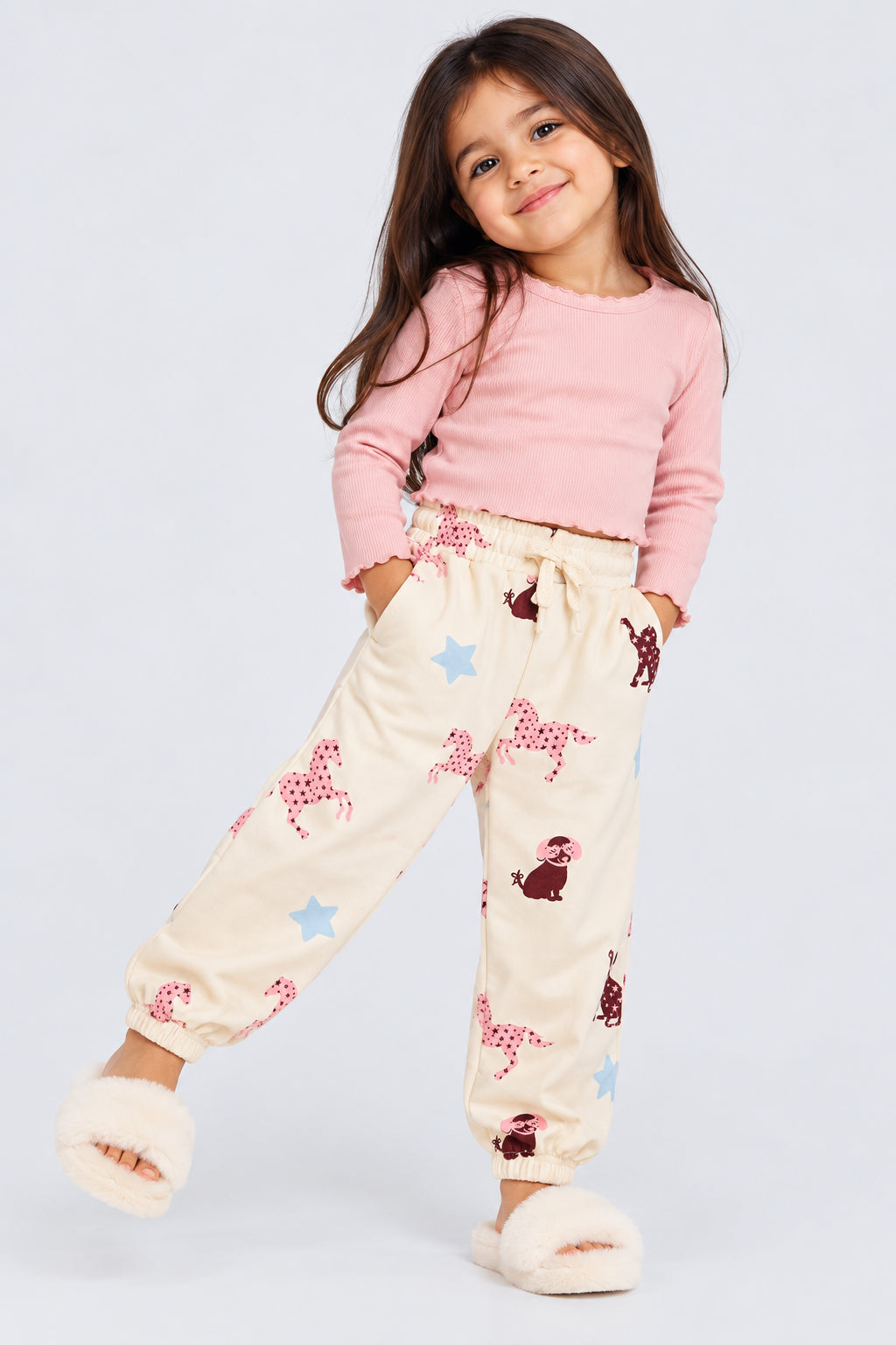 Off White Graphic Printed Girls Joggers - Image 1