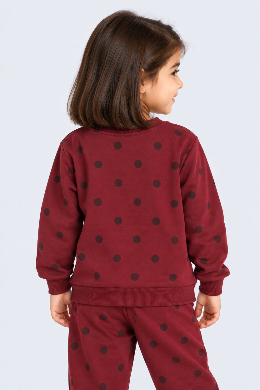 Maroon Polka Dots Relaxed Fit Sweatshirt - Image 3