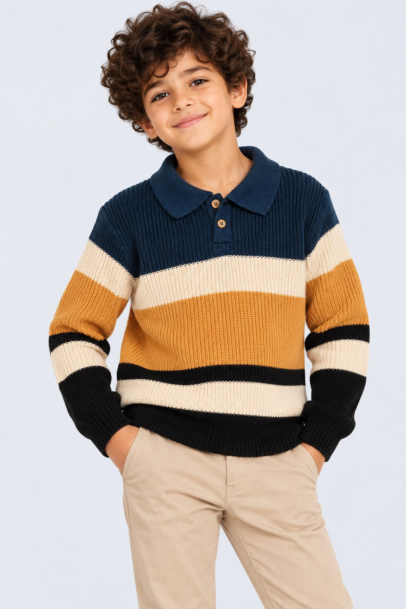 Tweens Boys Striped Collared Knit Sweater - Image 1
