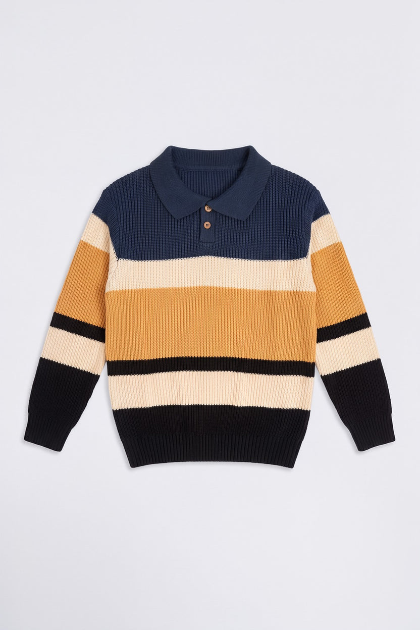 Tweens Boys Striped Collared Knit Sweater - Image 2
