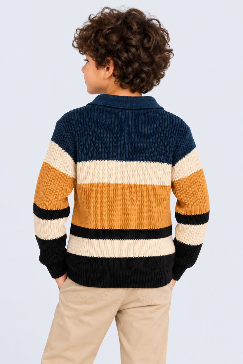 Tweens Boys Striped Collared Knit Sweater - Image 3