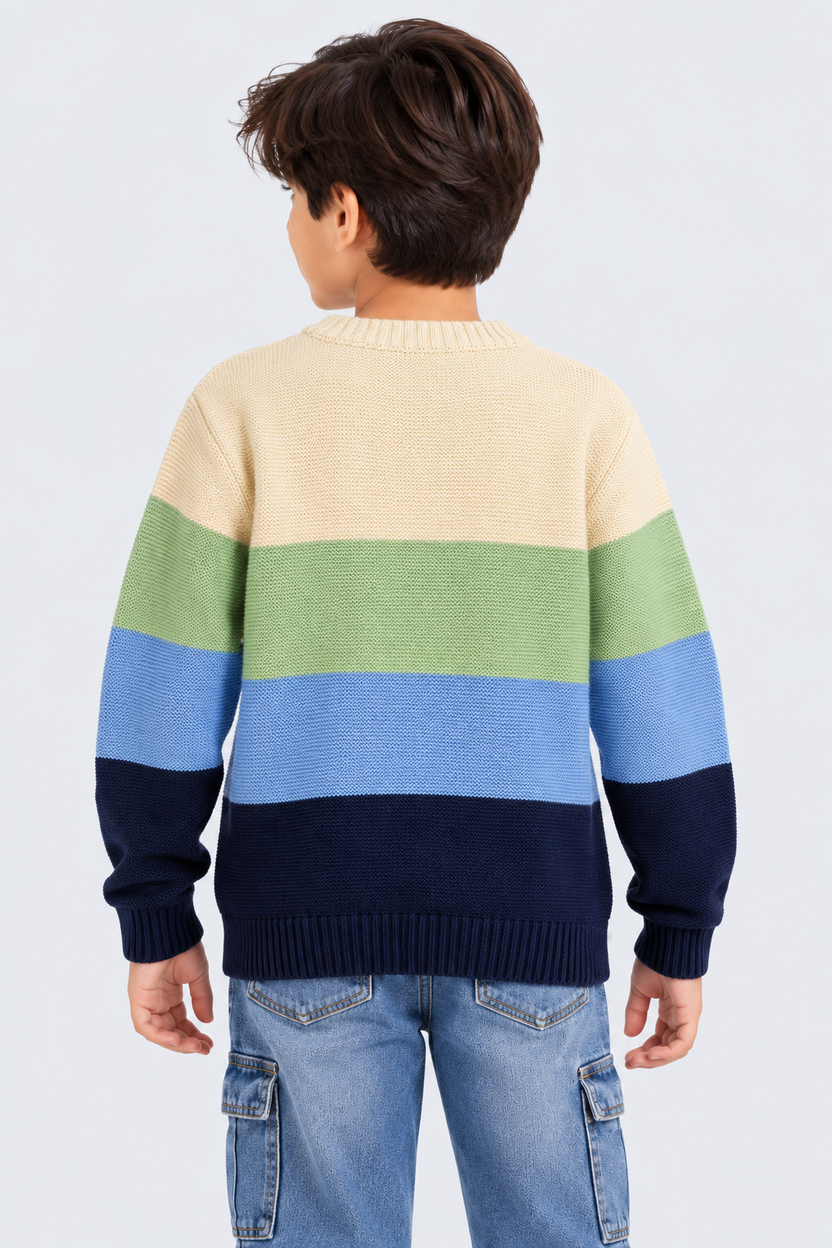 Tweens Boys Colorblock Striped Crew Neck Sweater - Image 3