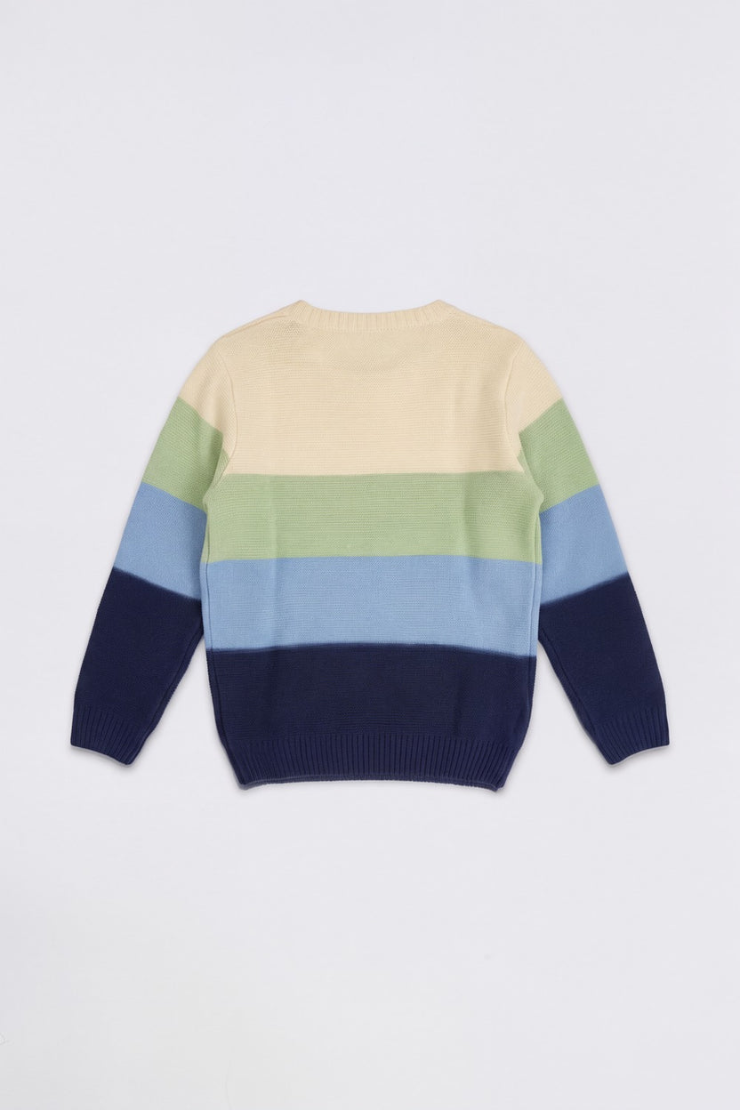 Tweens Boys Colorblock Striped Crew Neck Sweater - Image 4