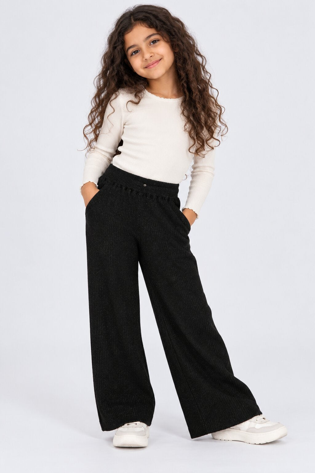 Tweens Girls Black Self Design Wide Leg Pant - Image 1