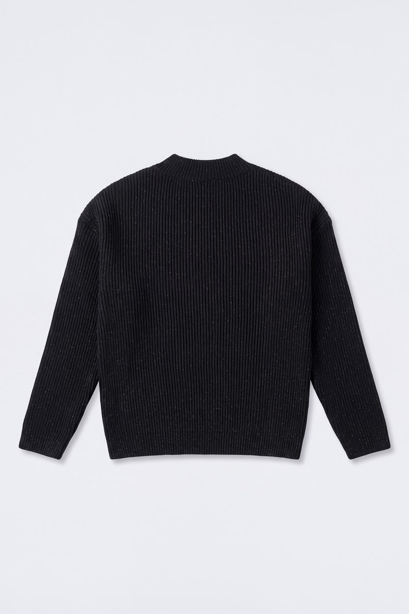 Tweens Girls Black Ribbed Button Detail Knit Sweater - Image 4