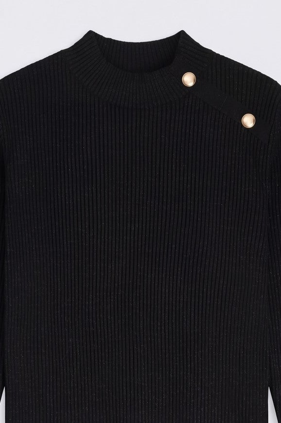 Tweens Girls Black Ribbed Button Detail Knit Sweater - Image 6