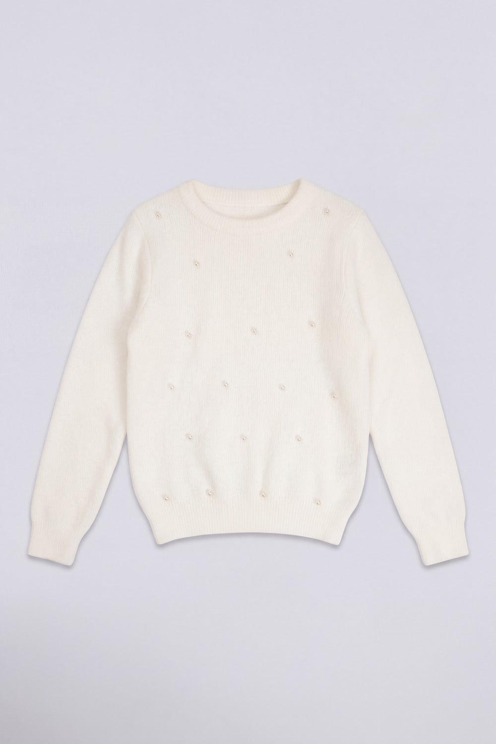 Tweens Girls White Pearl Embellished Knit Sweater - Image 2