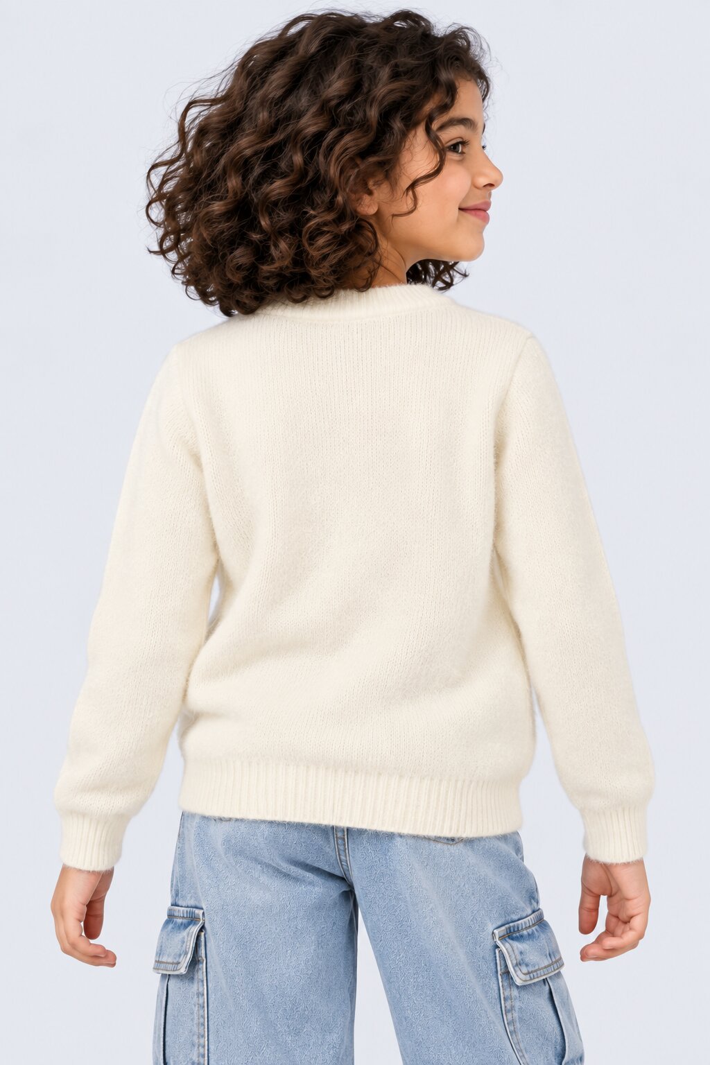 Tweens Girls White Pearl Embellished Knit Sweater - Image 3
