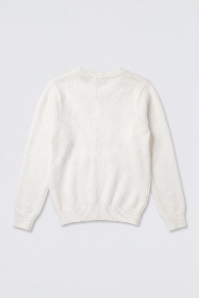 Tweens Girls White Pearl Embellished Knit Sweater - Image 4