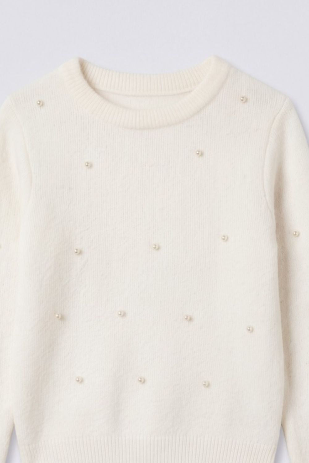 Tweens Girls White Pearl Embellished Knit Sweater - Image 5
