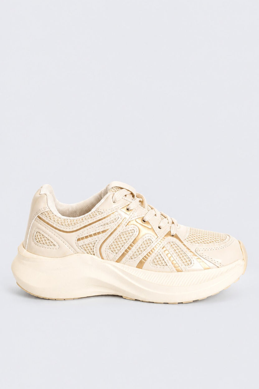 Mens Cream Mesh Platform Lace-Up Sneakers - Image 1