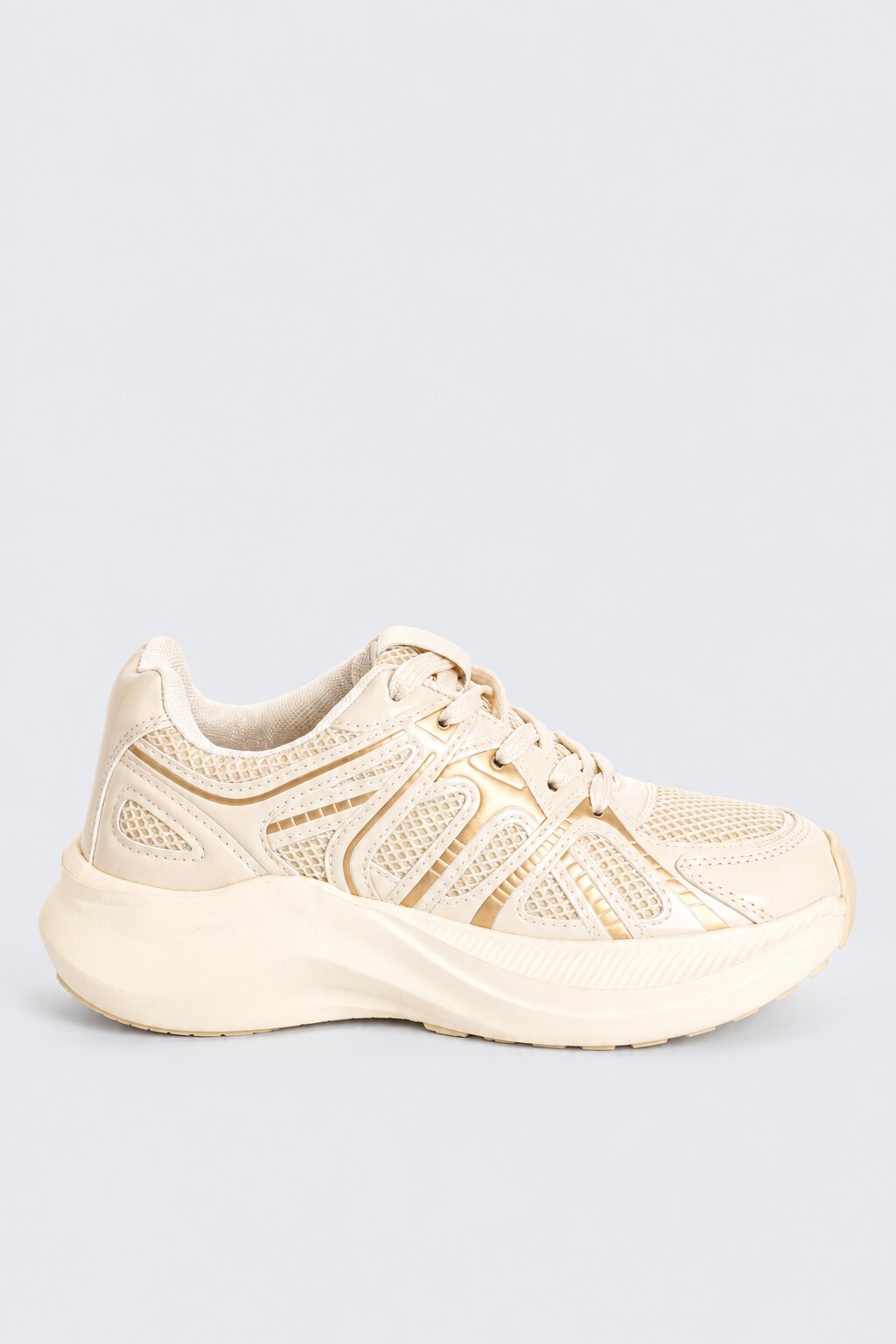 Mens Cream Mesh Platform Lace-Up Sneakers - Image 1