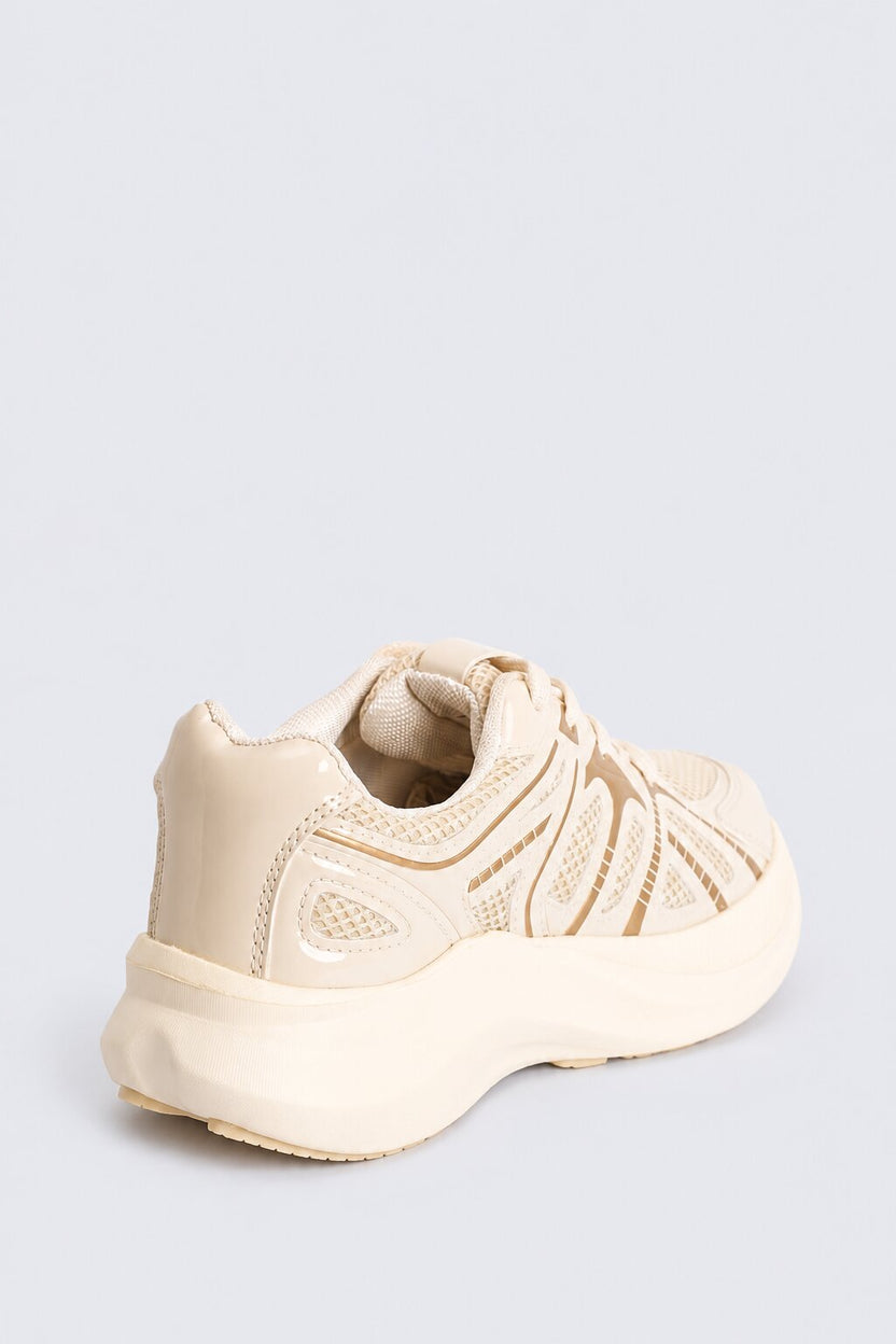Mens Cream Mesh Platform Lace-Up Sneakers - Image 2