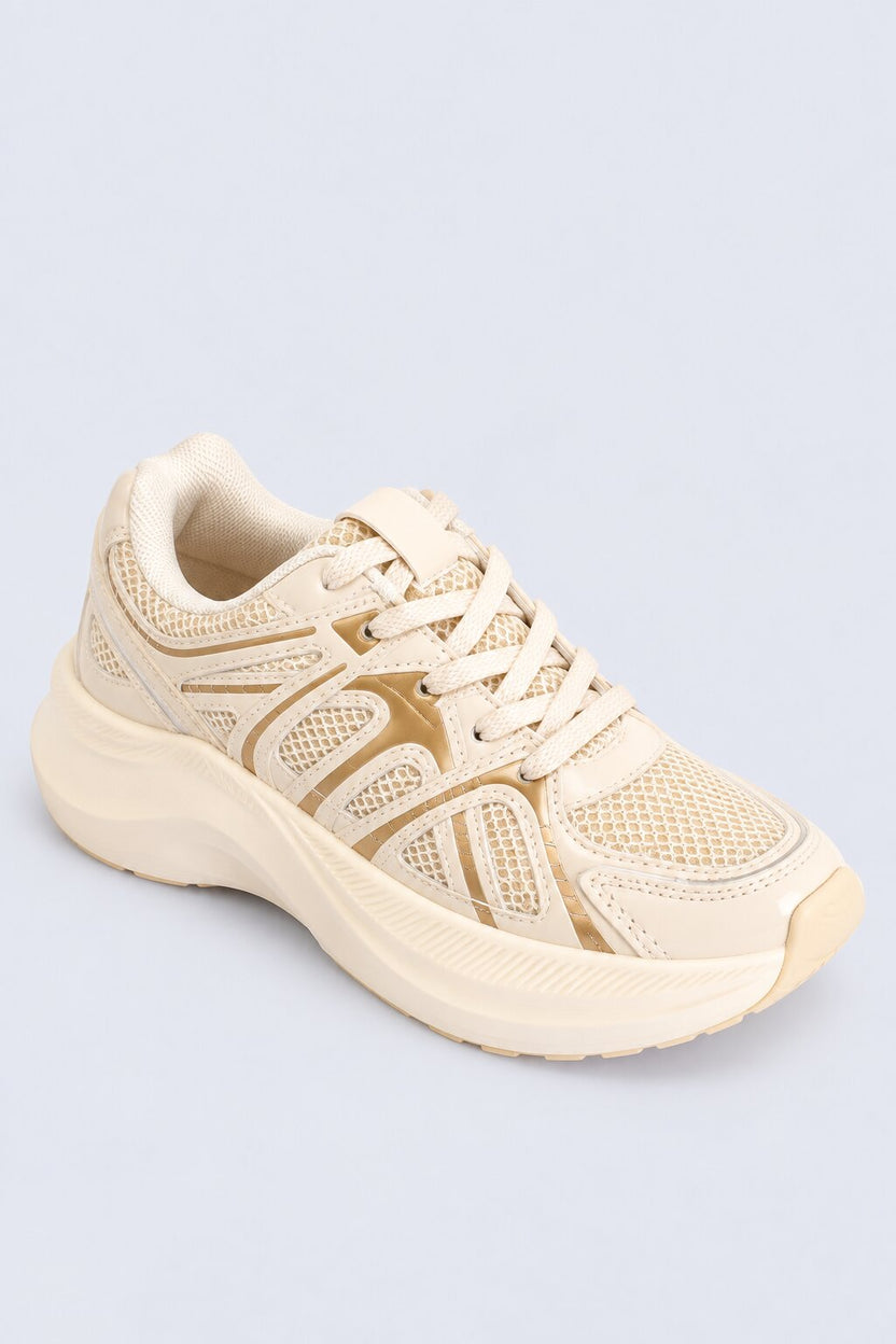 Mens Cream Mesh Platform Lace-Up Sneakers - Image 3