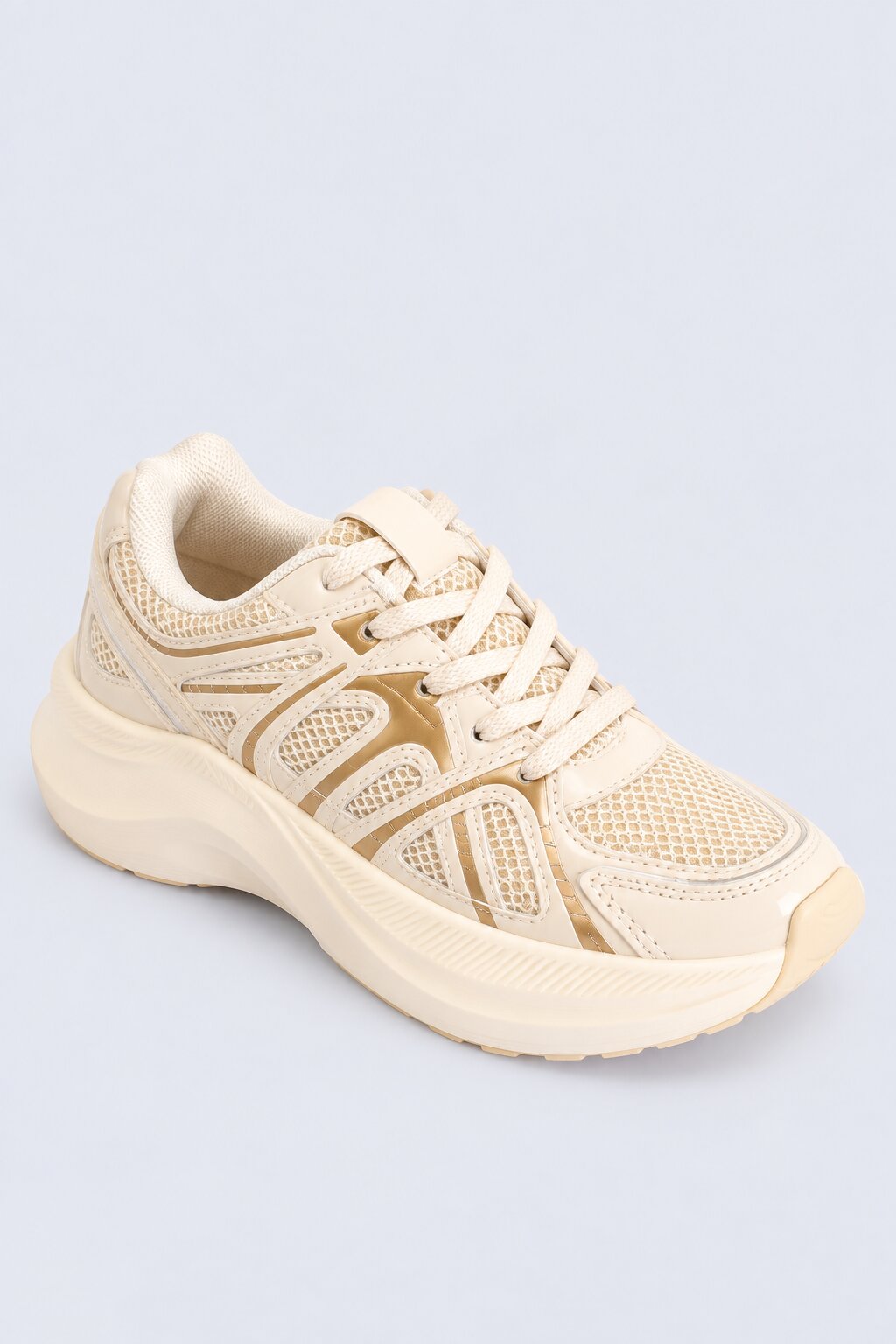 Mens Cream Mesh Platform Lace-Up Sneakers - Image 3