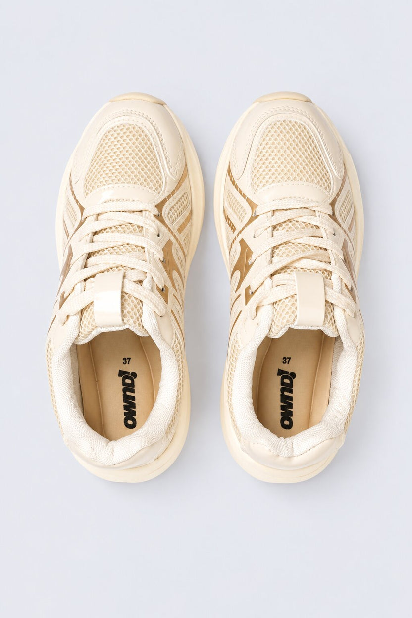 Mens Cream Mesh Platform Lace-Up Sneakers - Image 4