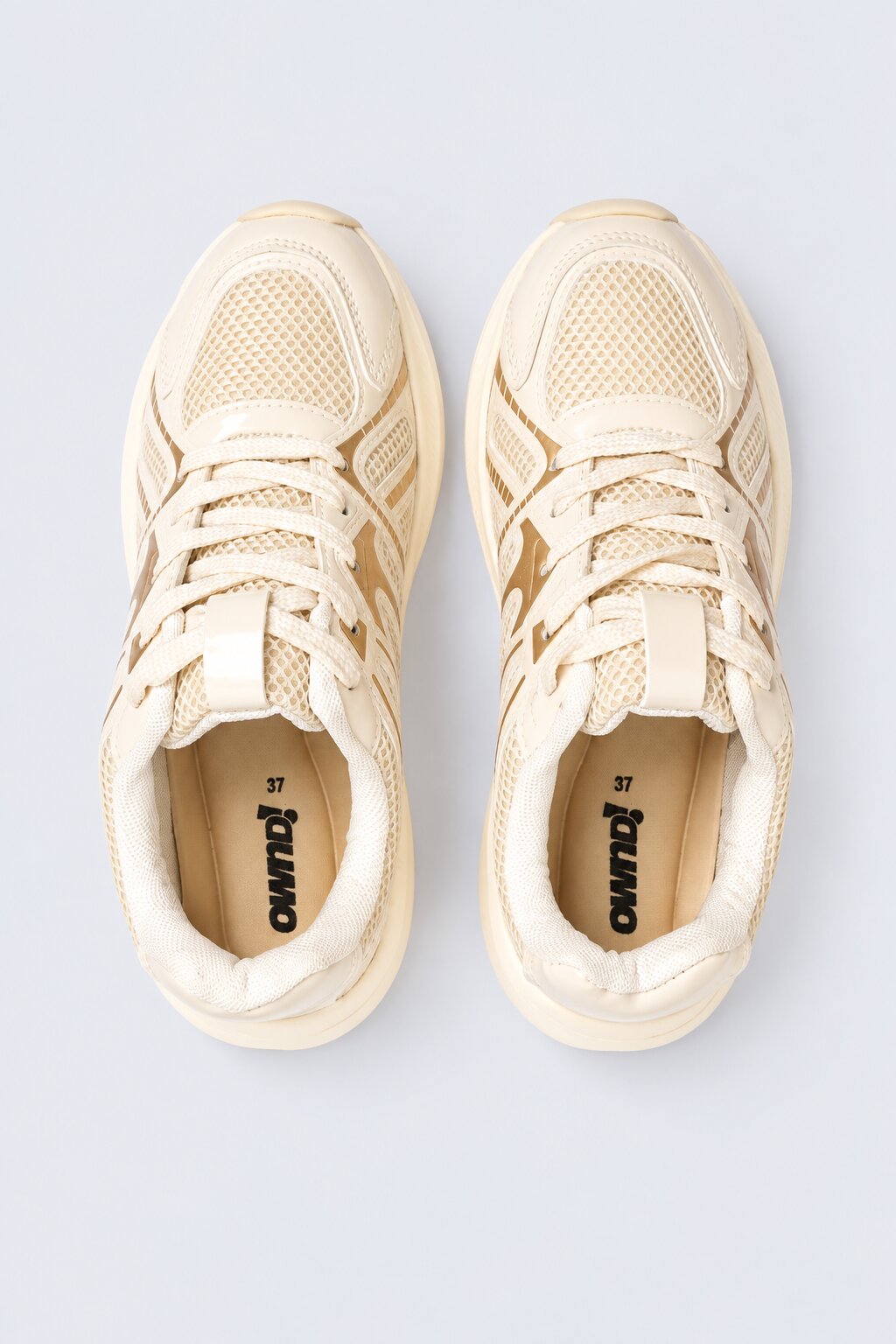 Mens Cream Mesh Platform Lace-Up Sneakers - Image 4