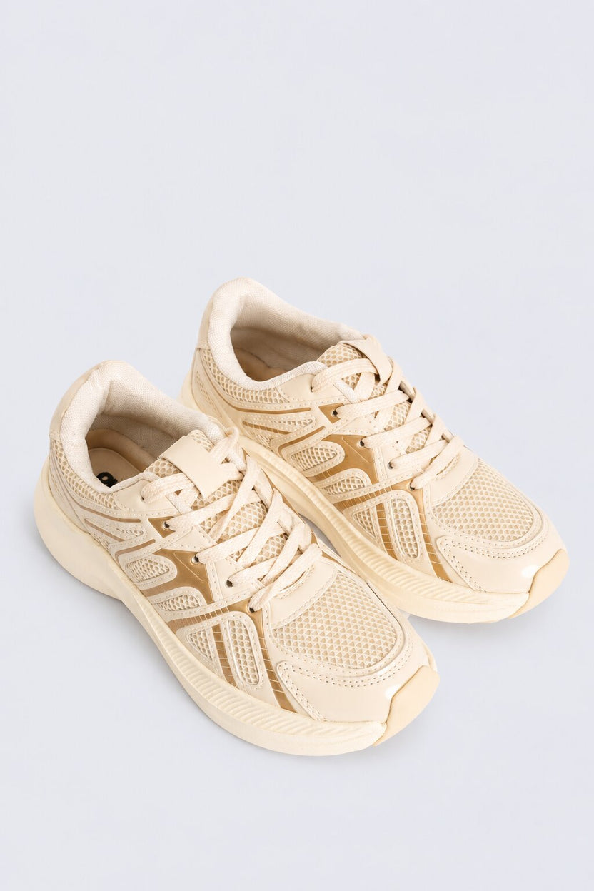 Mens Cream Mesh Platform Lace-Up Sneakers - Image 5