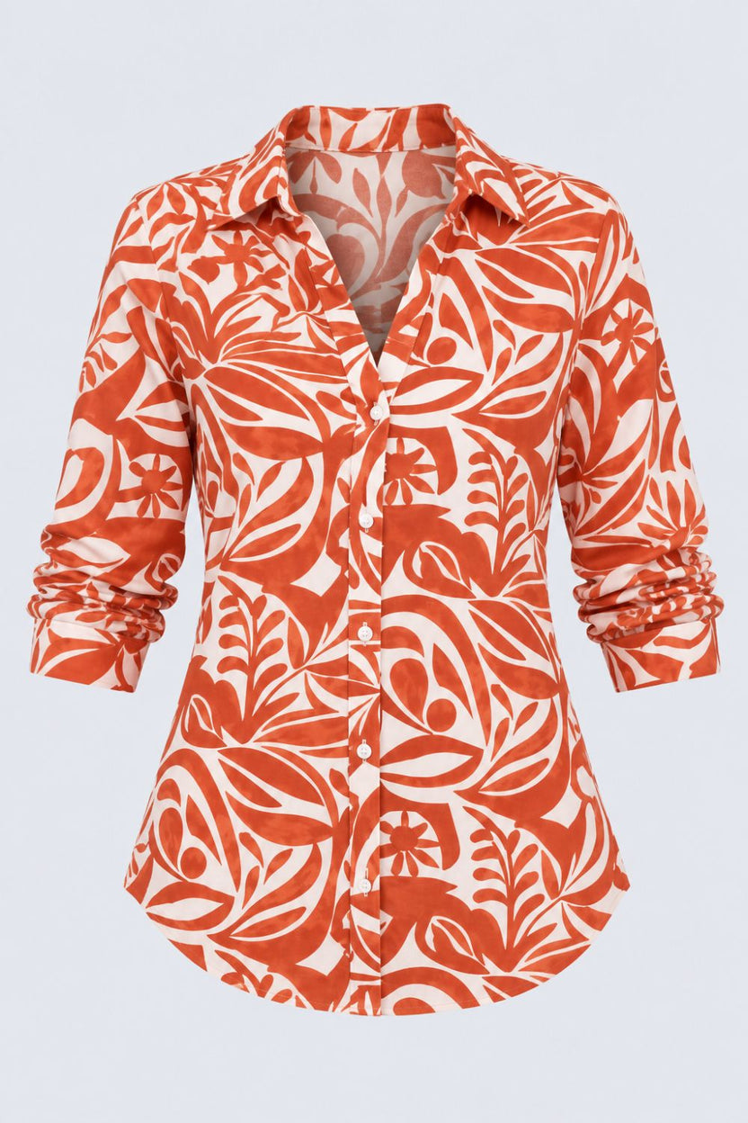 Womens Rust Tropical Print Casual Shirt - Image 7