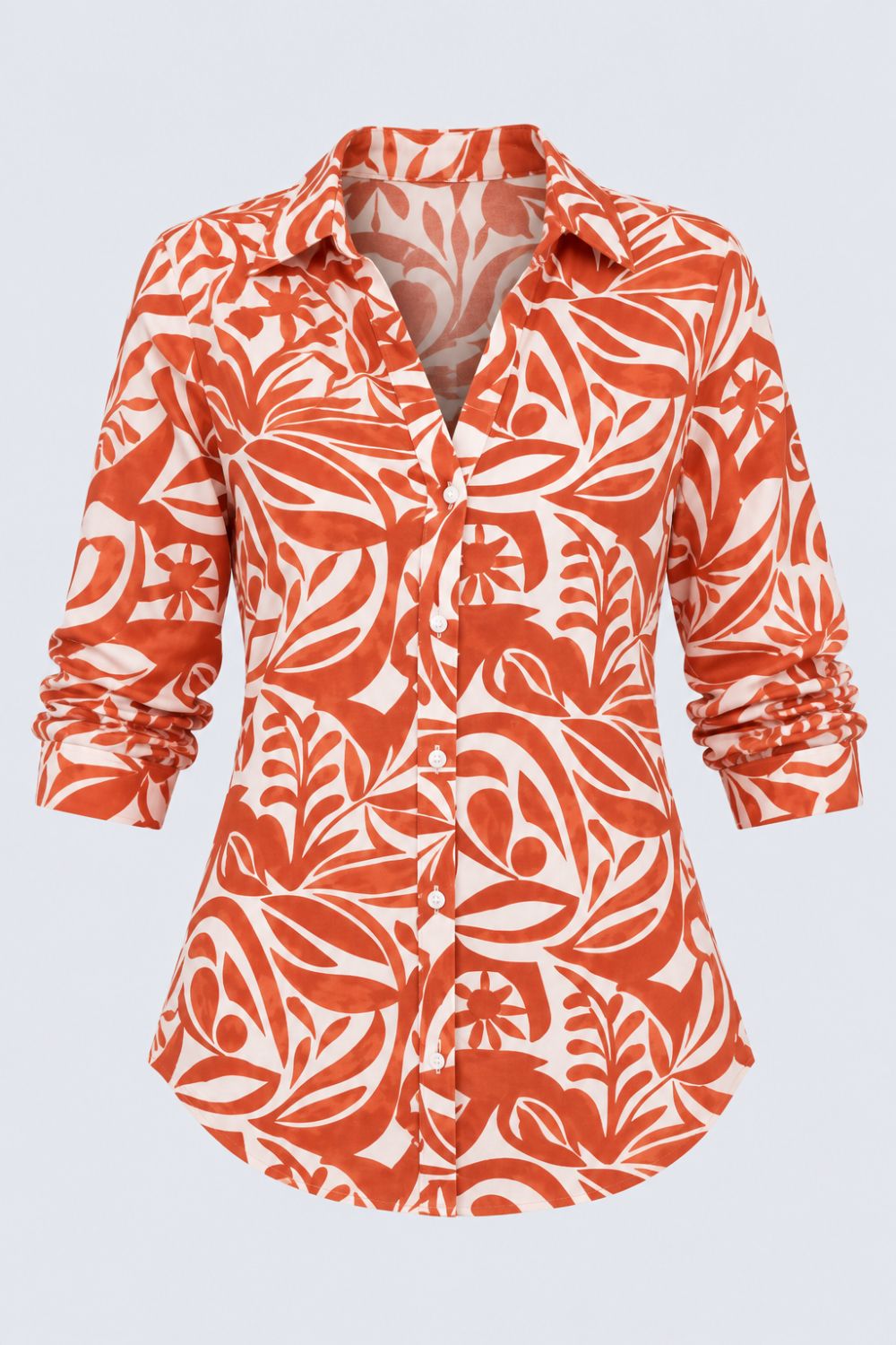 Womens Rust Tropical Print Casual Shirt - Image 7
