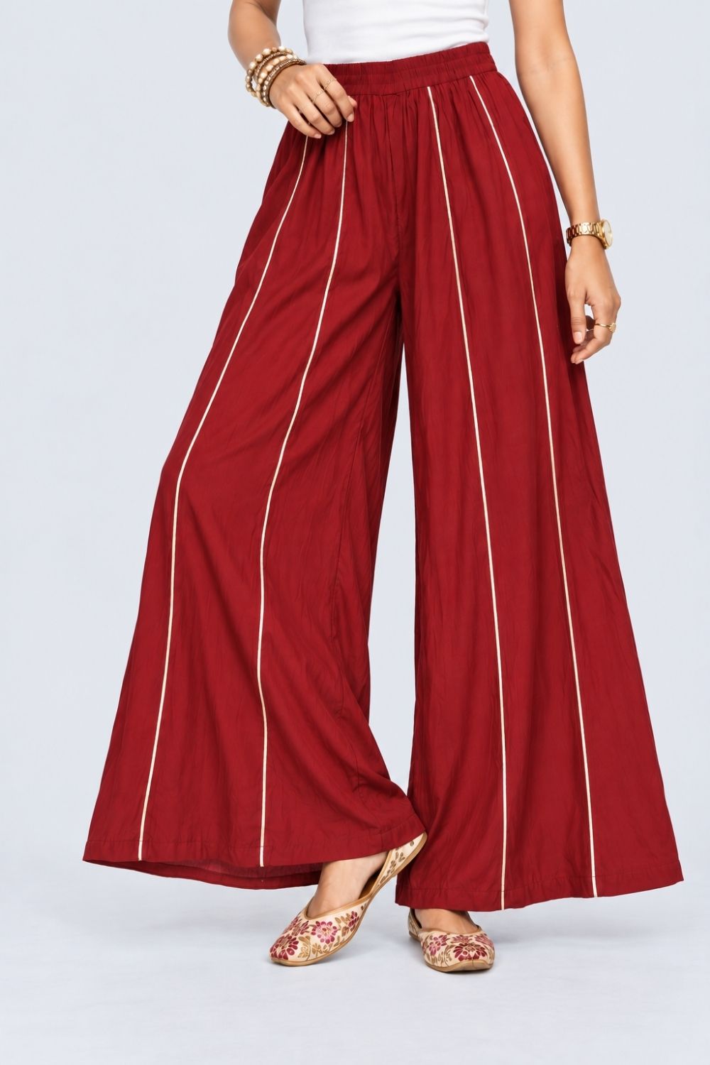 Womens Maroon Flared Palazzo - Image 2