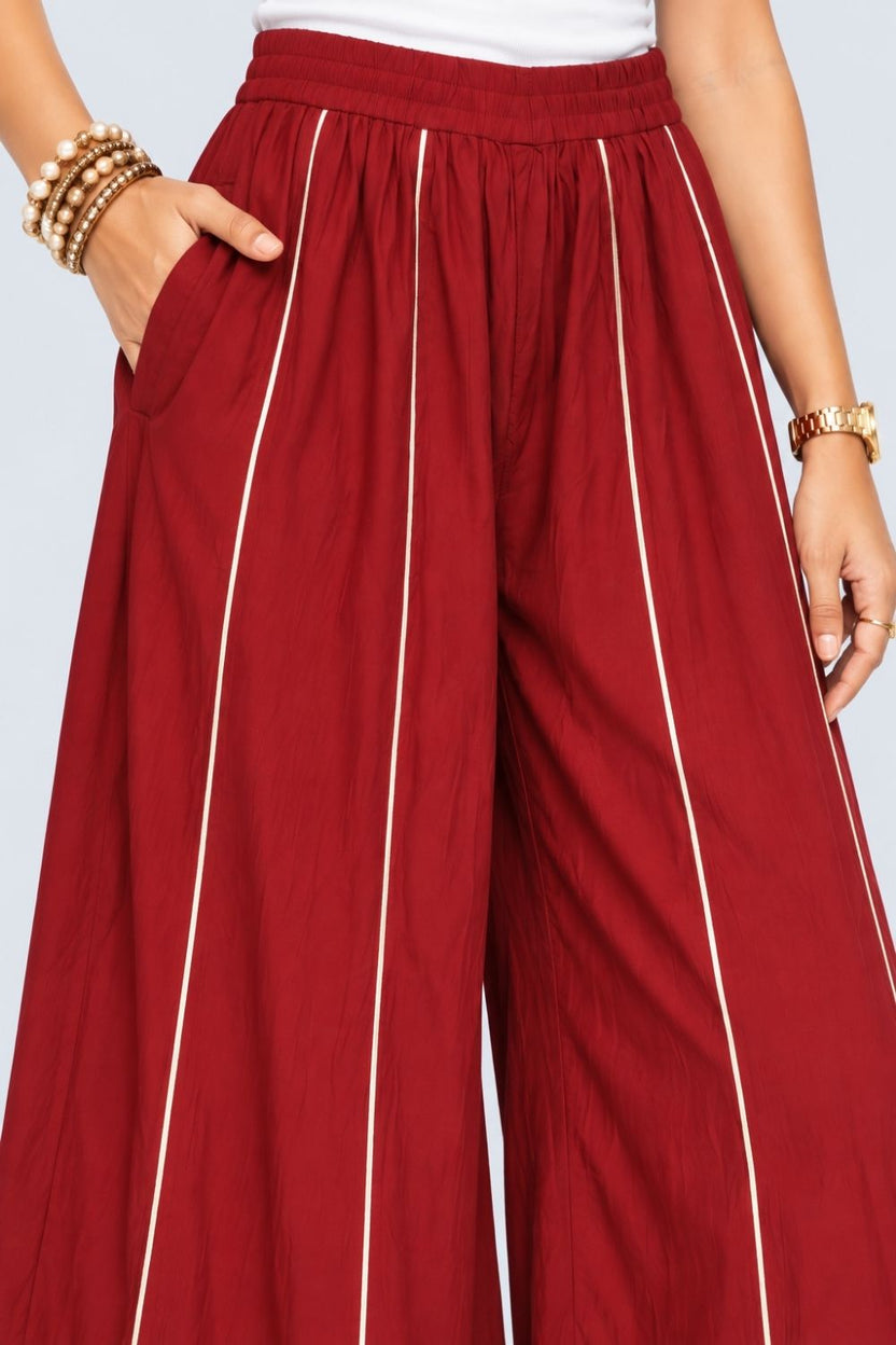 Womens Maroon Flared Palazzo - Image 3