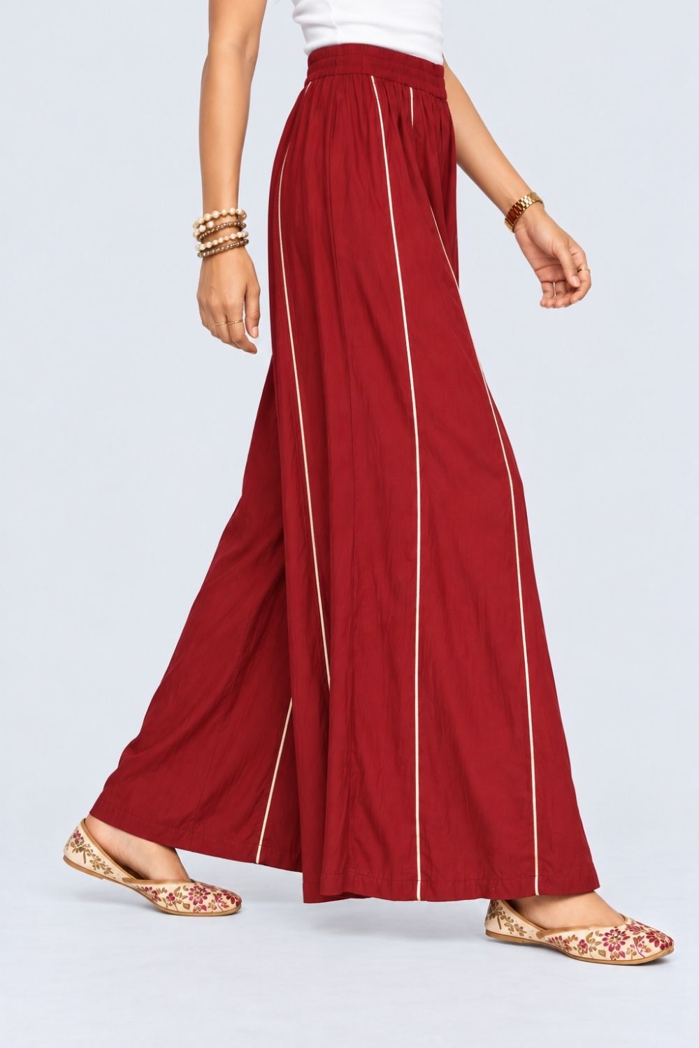 Womens Maroon Flared Palazzo - Image 4