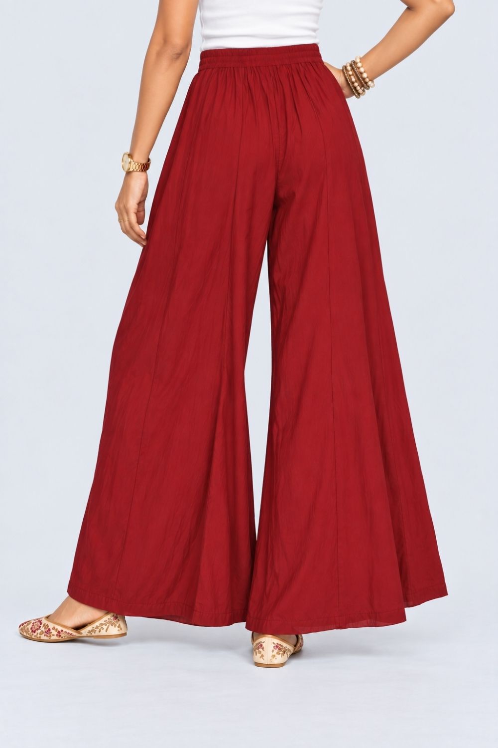 Womens Maroon Flared Palazzo - Image 5