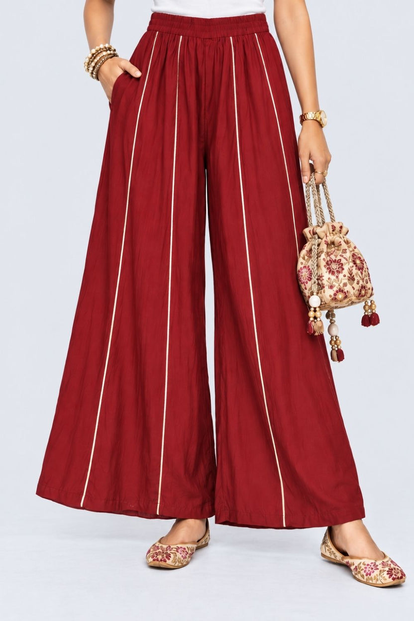 Womens Maroon Flared Palazzo - Image 6