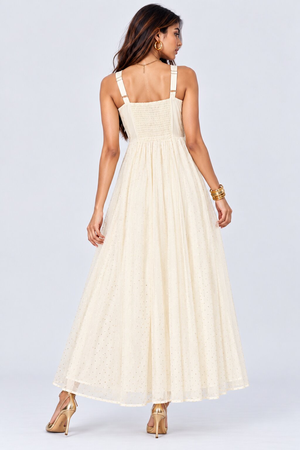 Off White Embellished Roman Silk Festive Dress - Image 5