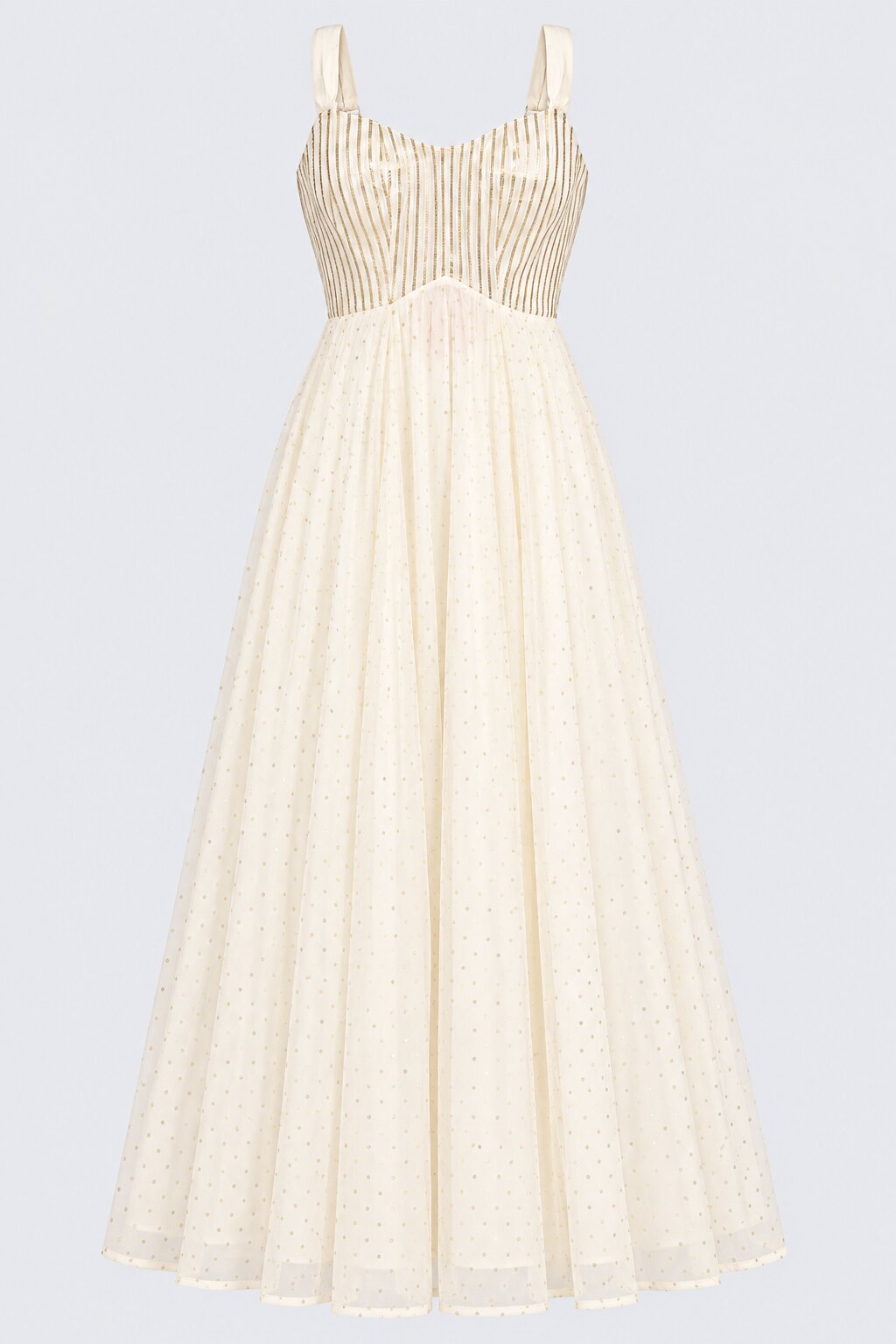 Off White Embellished Roman Silk Festive Dress - Image 7