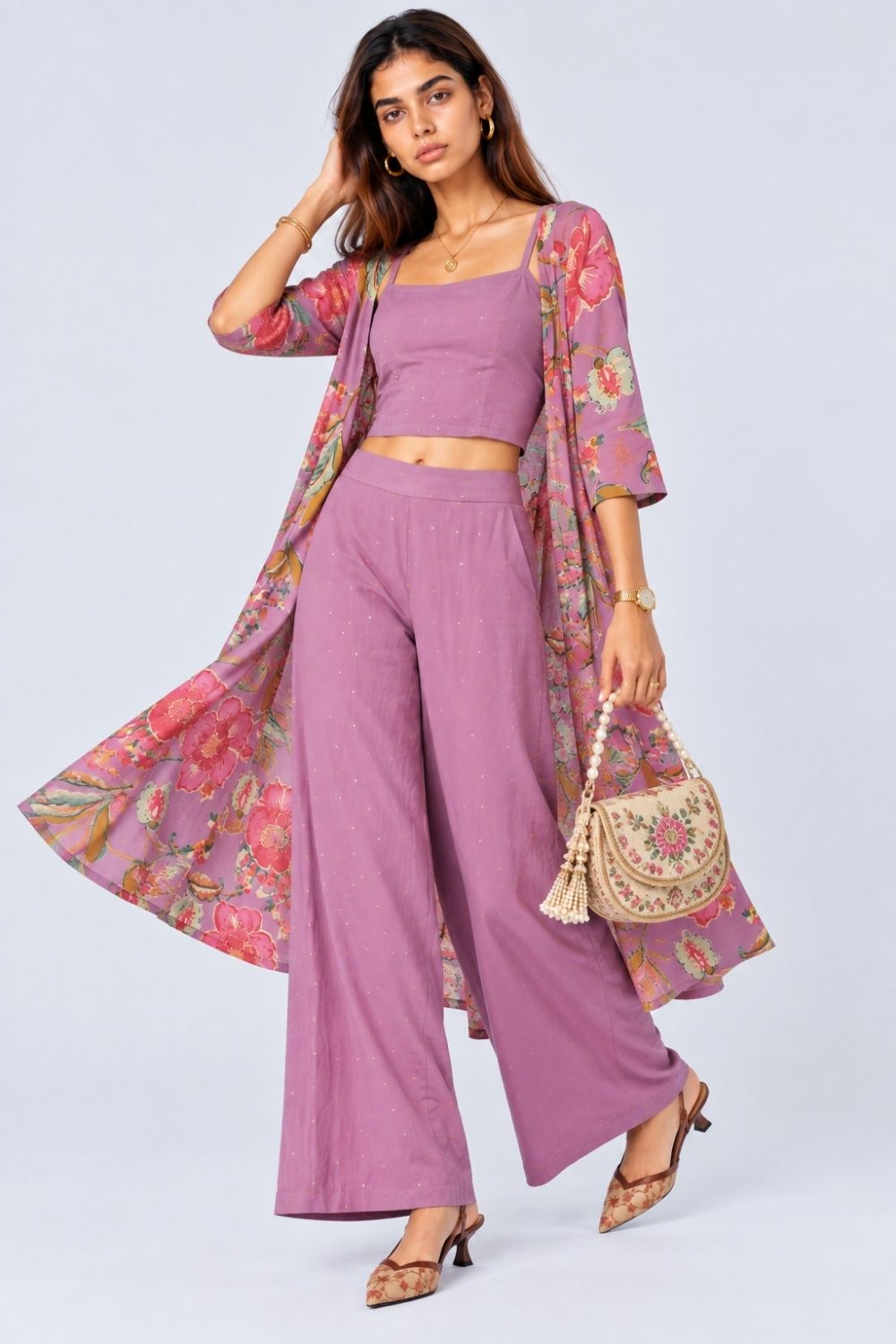 Womens Lilac Three-Piece Floral Co-ord Set - Image 1