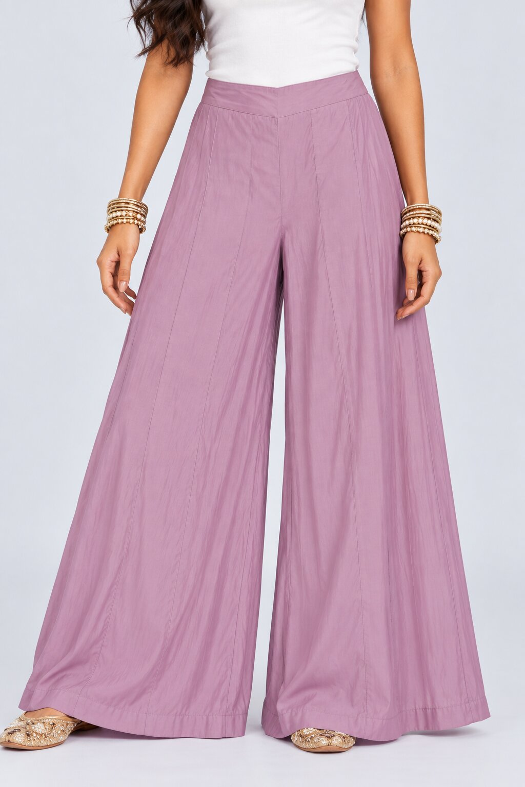 Womens Lilac Embroidered Three-Piece Kurta Palazzo Set - Image 4