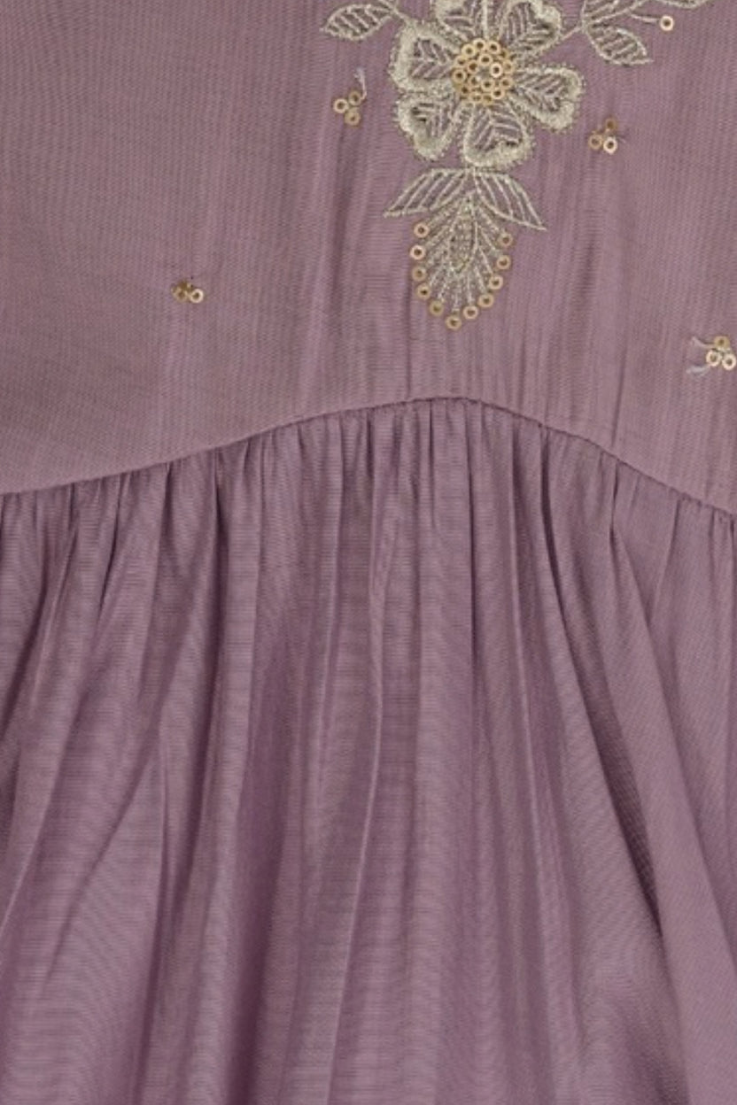Womens Lilac Embroidered Three-Piece Kurta Palazzo Set - Image 9