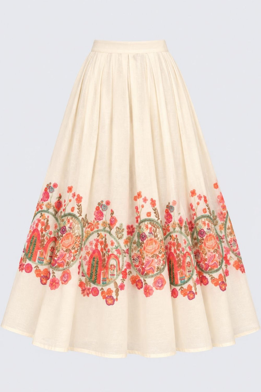 Womens Off White Floral Print Flared Festive Skirt - Image 7