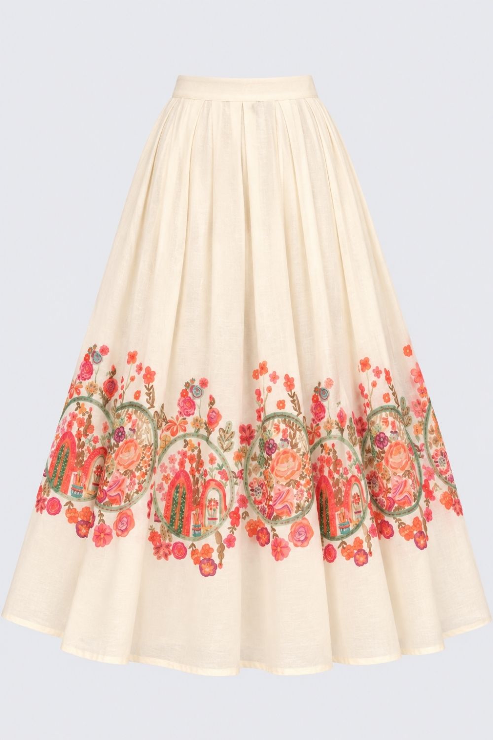 Womens Off White Floral Print Flared Festive Skirt - Image 7