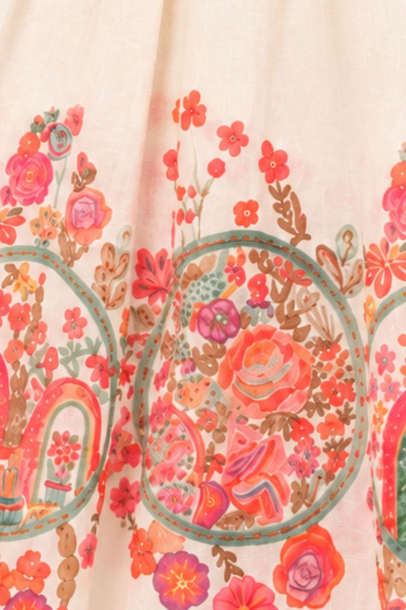 Womens Off White Floral Print Flared Festive Skirt - Image 8
