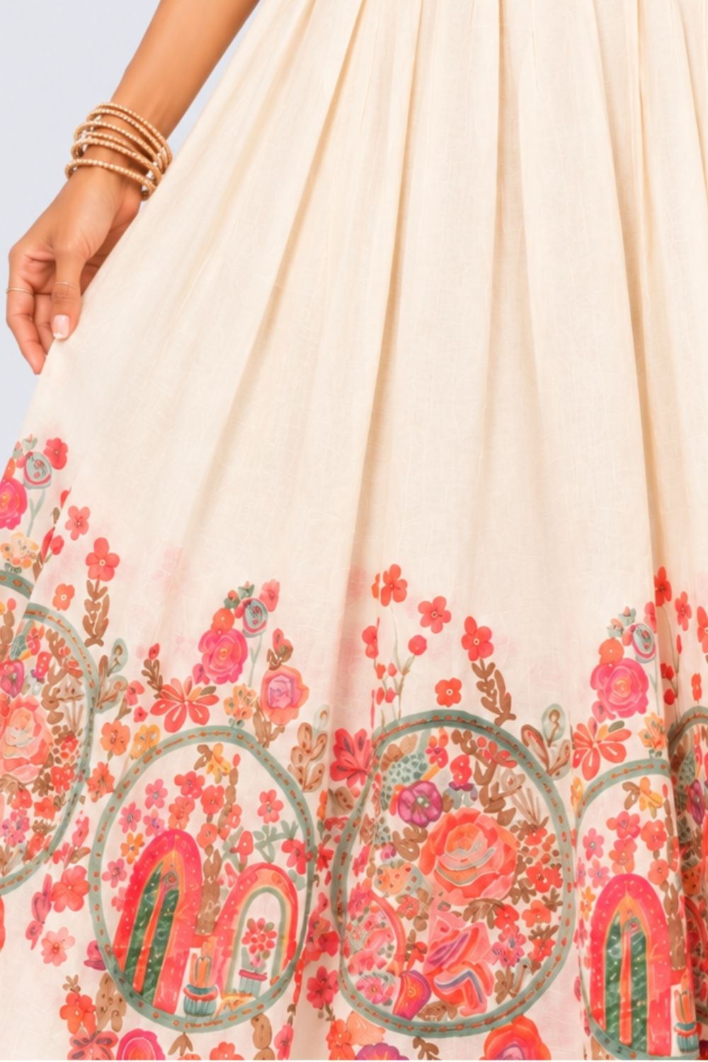 Womens Off White Floral Print Flared Festive Skirt - Image 9