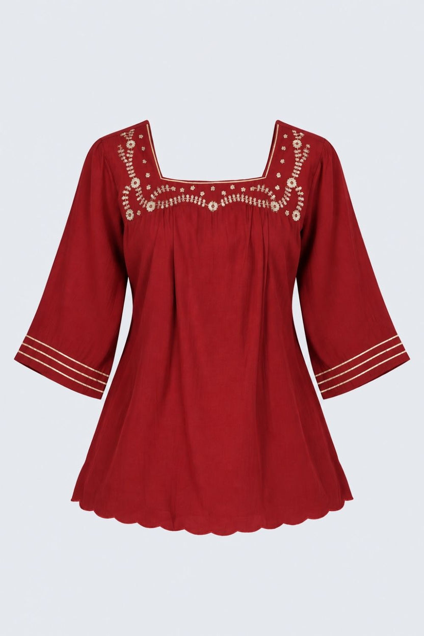 Womens Maroon Embroidered Kurta Palazzo Set - Image 7