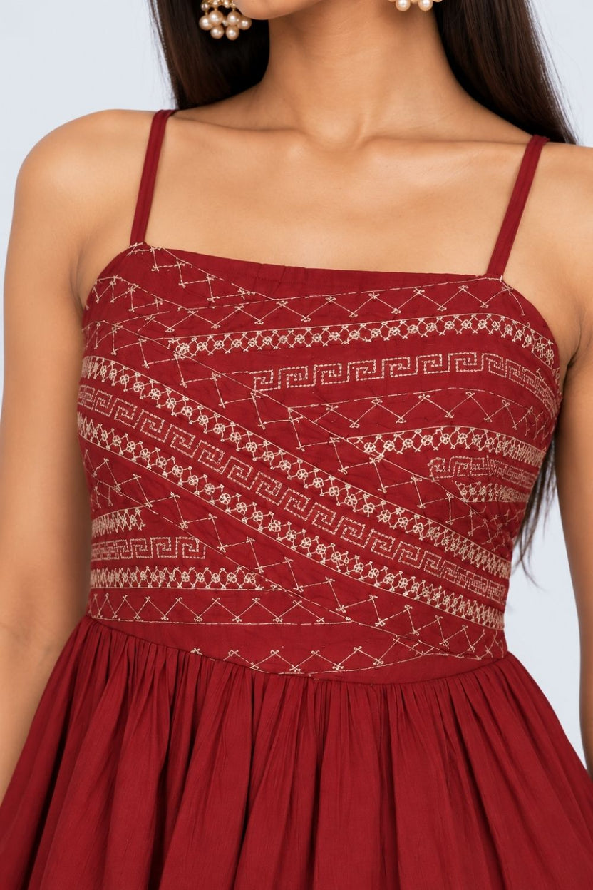 Womens Maroon Embroidered Peplum Cami Top - Image 3